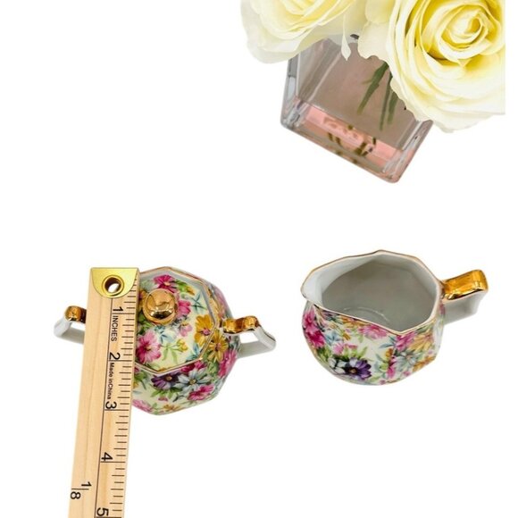 Vintage Nippon Yoko Boeki Cream And Sugar Dish Set Servers Pink Floral JAPAN - Picture 11 of 14